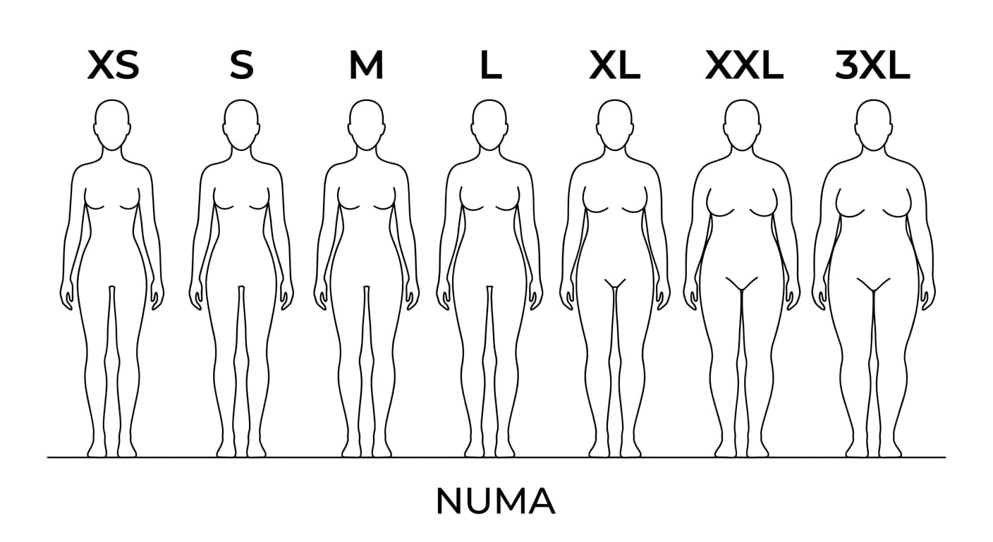 Silhouettes des tailles femme NUMA (XS à 3XL)